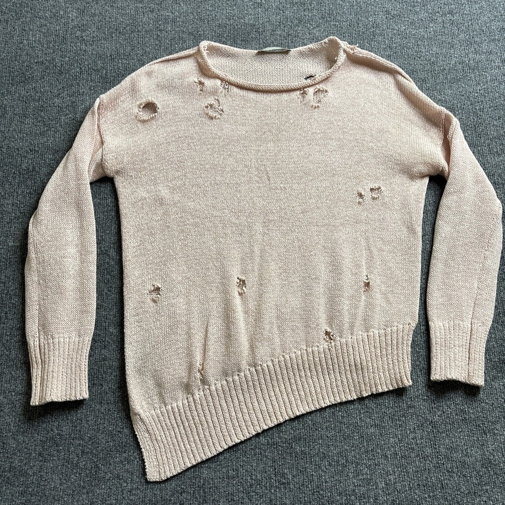 All Saints Nadine Sweater Small Open Weave Asymetrical Sweater Distressed Grunge